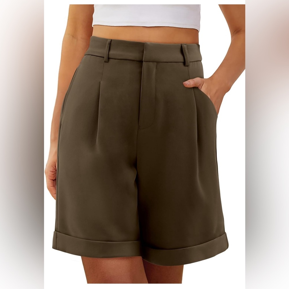 Women Casual Bemuda Shorts High WAIS Wide Leg Cargo Shorts with Side Pockets